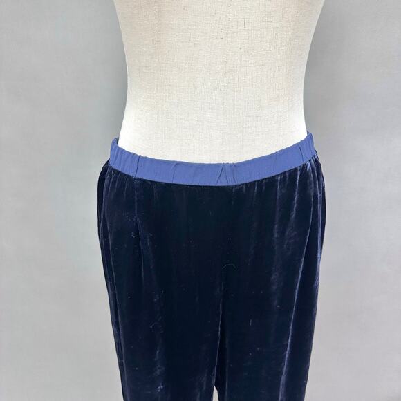 Eileen Fisher navy silk/rayon velvet wide leg crop pull on pant size small - Picture 6 of 14